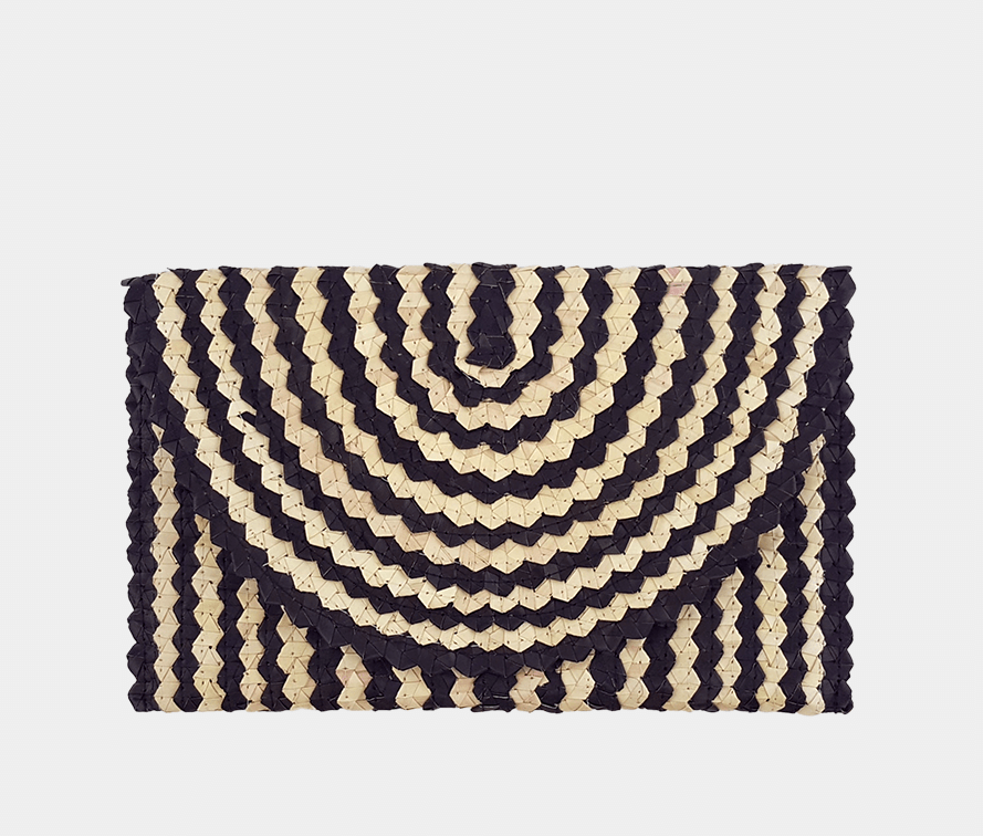 Raffia Clutch / Black + Cream