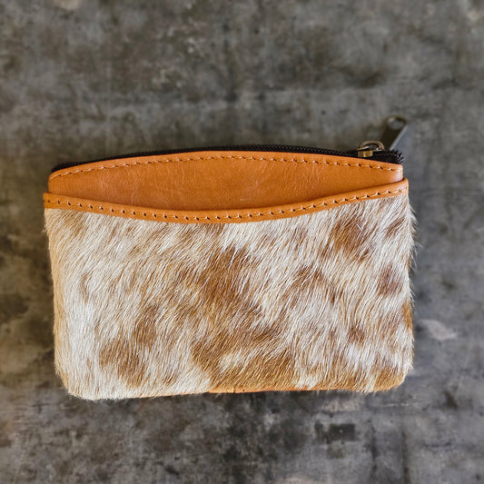 Claire Coin Purse / Tan & White Cowhide