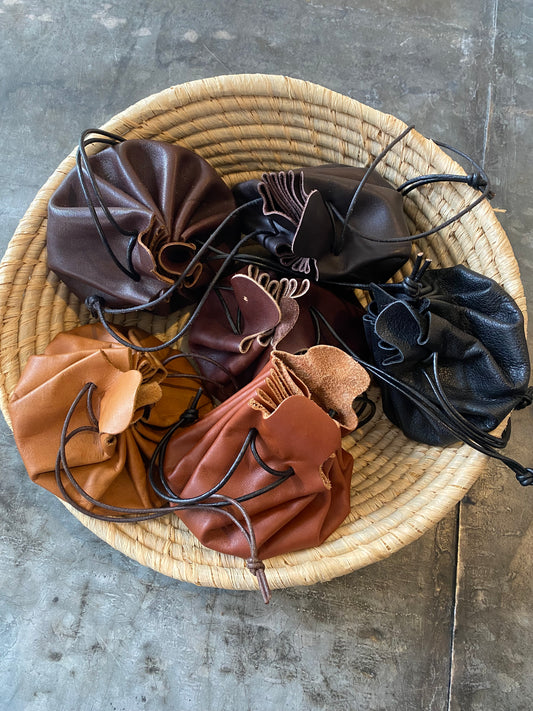 Handmade Drawstring Leather Pouch