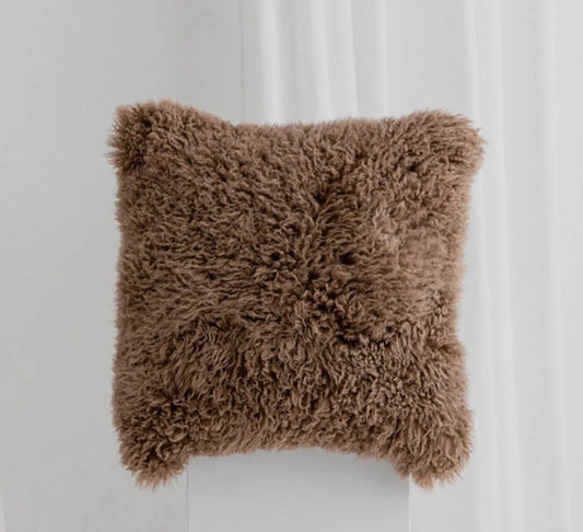 Curly Long Wool Cushion / Butterscotch