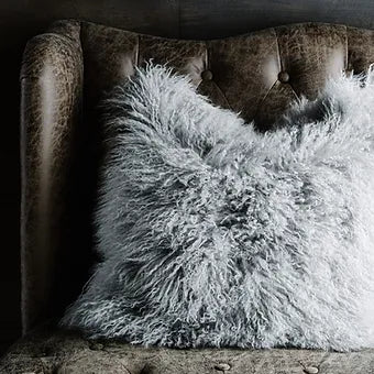 Mongolian Sheepskin Cushion / Light Grey