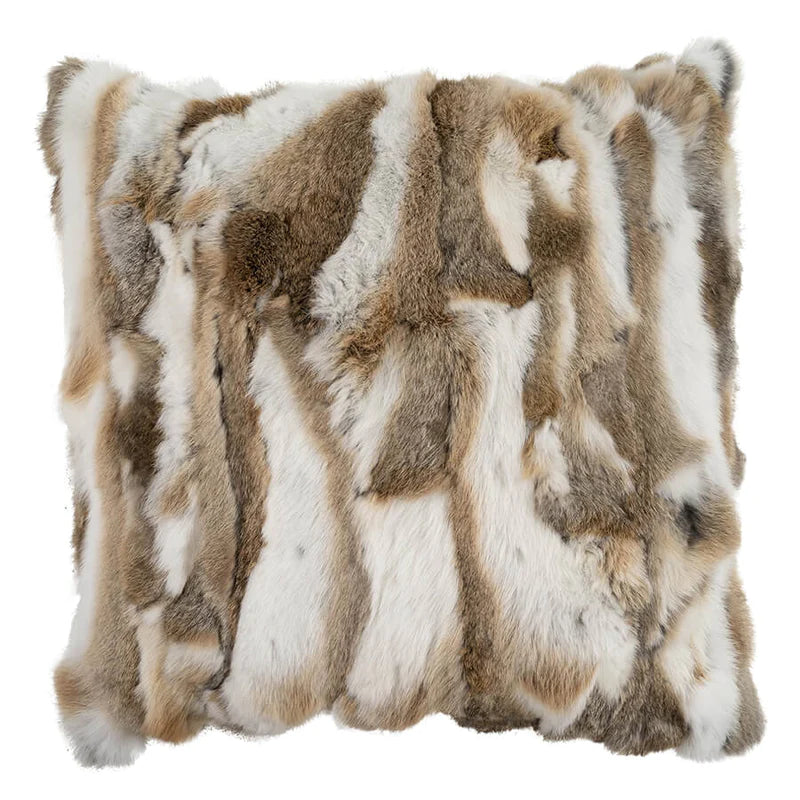 Rabbit Fur Cushion / Brown & White