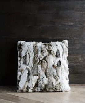 Rabbit Fur Cushion / Brown & White