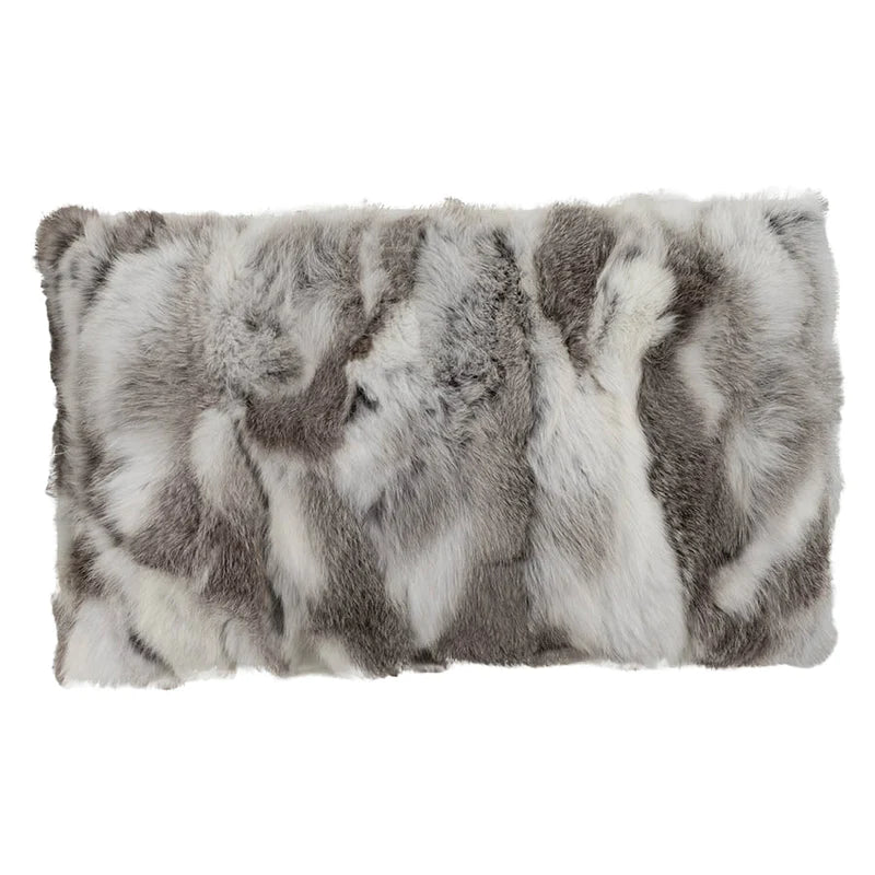 Rabbit Fur Cushion / Grey & White