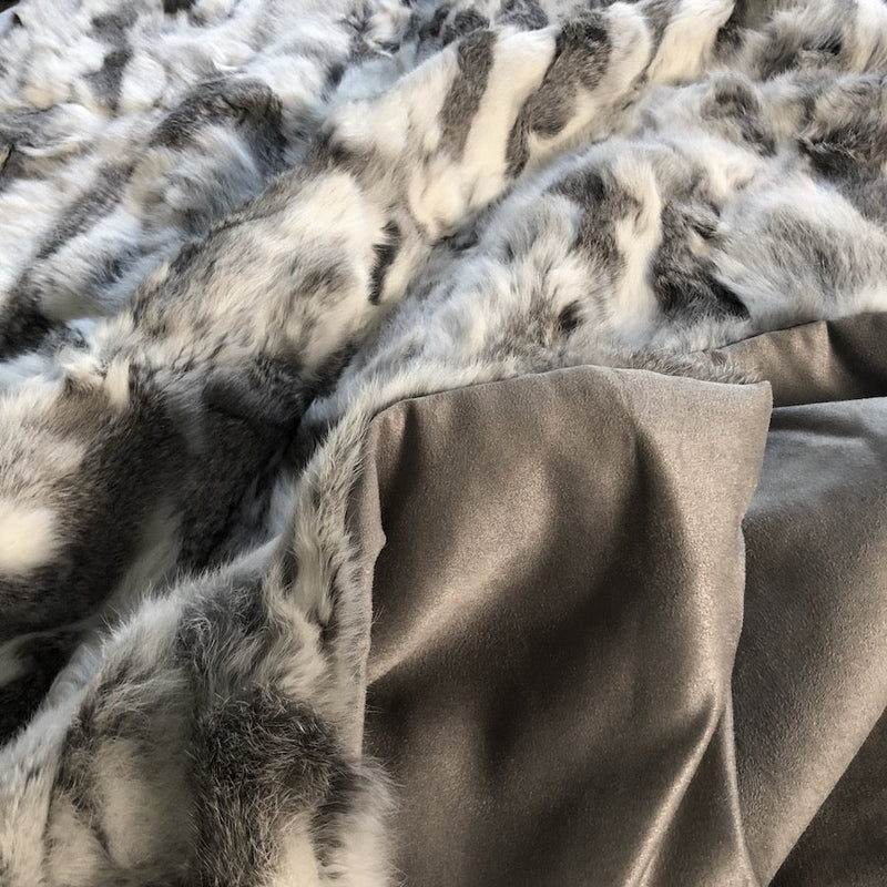 Rabbit Fur Throw / White & Grey
