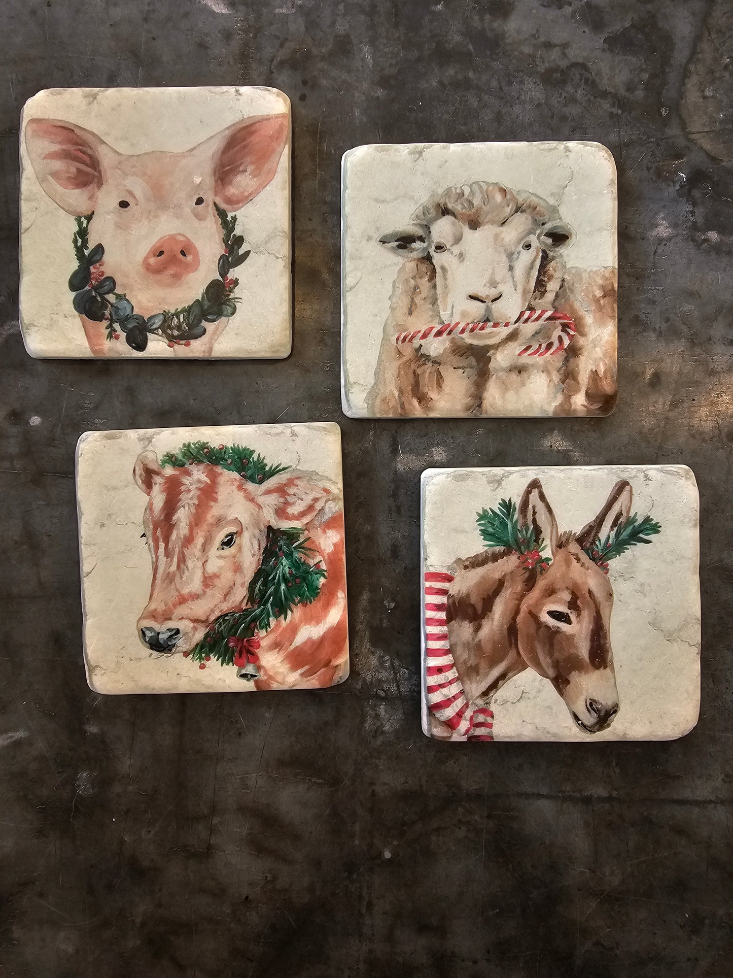 Farm Christmas Coasters (4PC)